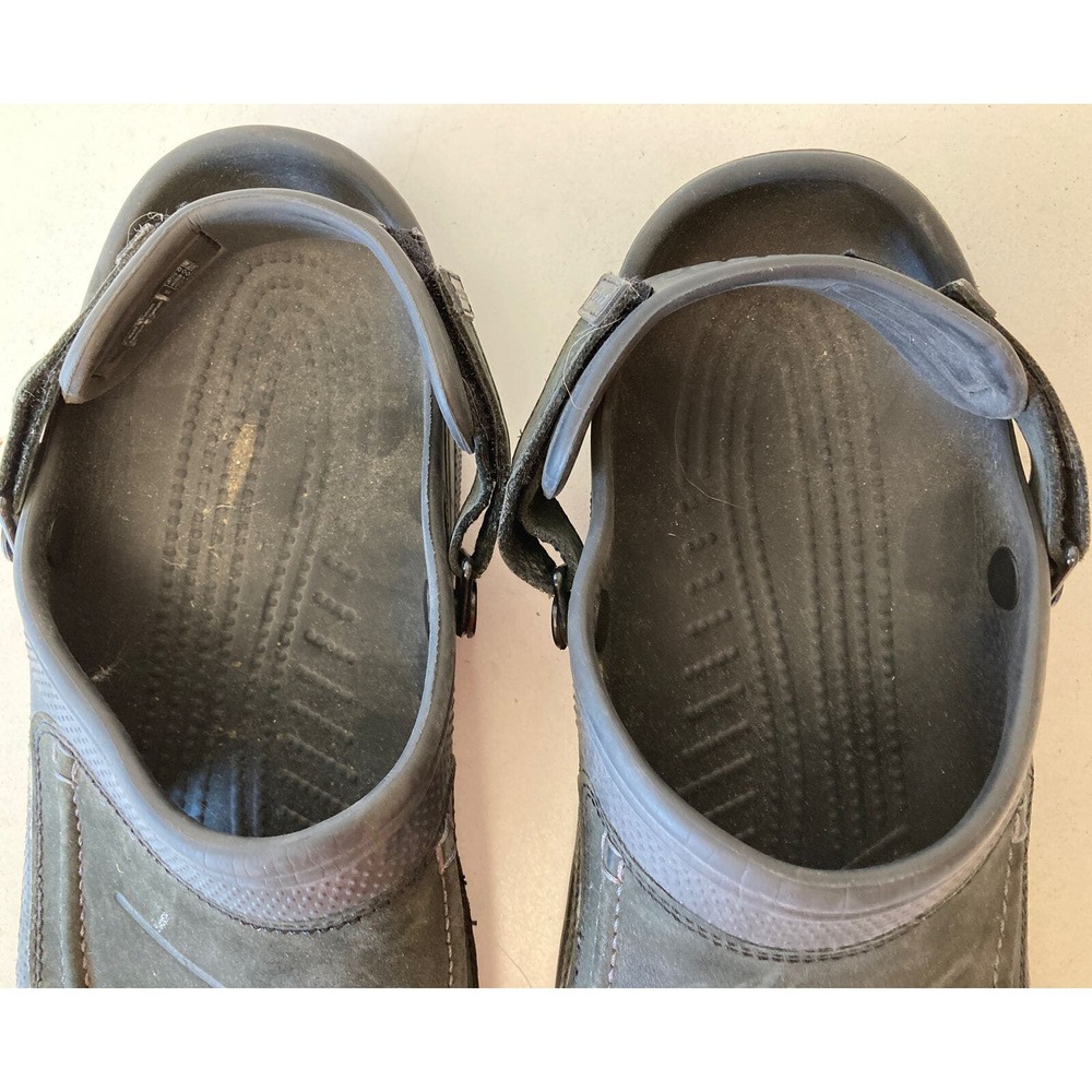 Crocs Yukon Mesa Clogs Black Leather Slingback Cut Out Split Toe Mens Sz 14 - Picture 4 of 8